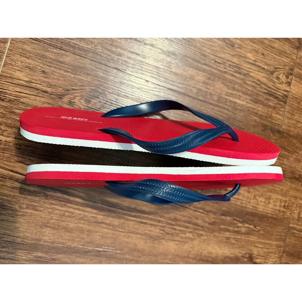 Old Navy Mens Flip Flop Sandals Red Navy Blue Sugarcane Size 10-11 L Summer